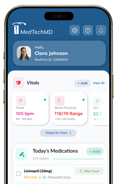 MedTech app main phone screen